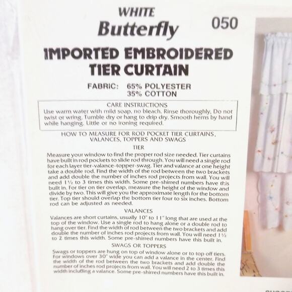 Imported Embroidered Tier Curtain Butterfly Floral Whimsy 70x36" Pair NEW Vintag - Picture 5 of 6